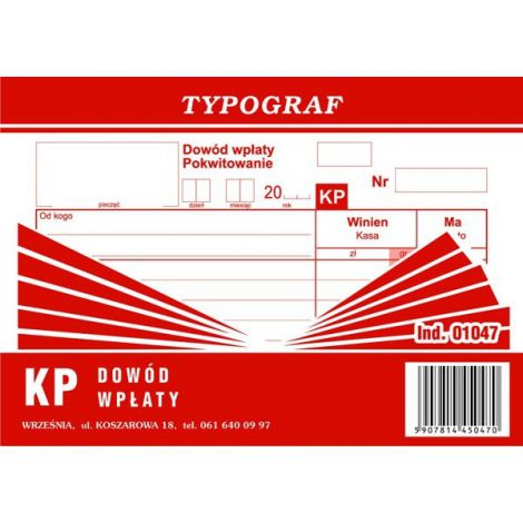 Druk Typograf Dowód Wpłaty A6/80